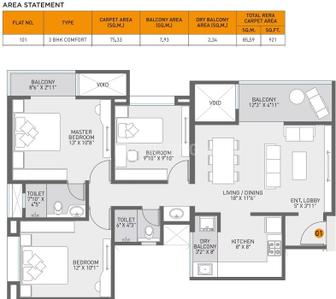 Image of 1243 Sq.ft 3 BHK Apartment / Flat for sale in Nirman Serenopolis, Tathawade, Pune for Rs. 9600000