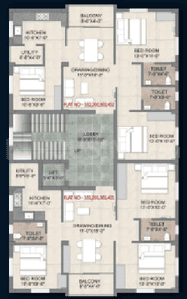 Floor Plan Image of 1445 Sq.ft 3 BHK Apartment / Flat for sale in Ghatikia Bhubaneswar for Rs. 10100000