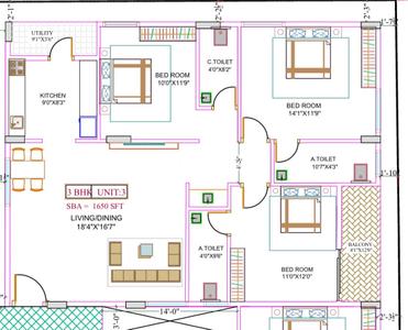 Image of 1650 Sq.ft 3 BHK Apartment / Flat for sale in RR Nagar, Bengaluru for Rs. 11500000