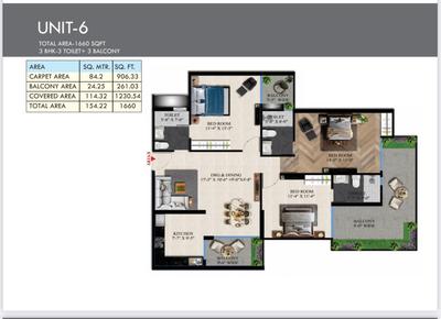 Image of 1660 Sq.ft 3 BHK Apartment / Flat for sale in Charms Iconic Tower, Raj Nagar Extension, Ghaziabad for Rs. 12500000