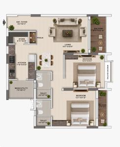 Floor Plan Image of 1208 Sq.ft 2 BHK Apartment / Flat for sale in Raipura Raipur for Rs. 5075000