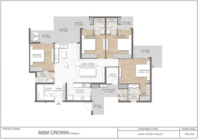 Image of 2100 Sq.ft 3.5 BHK Apartment / Flat for sale in M3M Crown, Sector 111, Gurgaon for Rs. 33600000