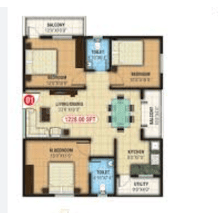 Floor Plan Image of 1090 Sq.ft 2 BHK Apartment / Flat for sale in Kaikondrahalli Bengaluru for Rs. 8500000