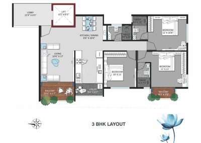 Image of 1507 Sq.ft 3 BHK Apartment / Flat for sale in Govind Nagar, Nashik for Rs. 7900000