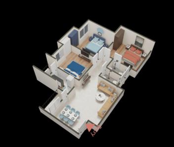 Floor Plan Image of 1100 Sq.ft 3 BHK Apartment / Flat for sale in Fortune Divine City Phase II, Misrod Bhopal for Rs. 4400000