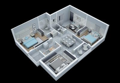 Floor Plan Image of 1550 Sq.ft 3 BHK Apartment / Flat for sale in Atala Bhubaneswar for Rs. 9300000