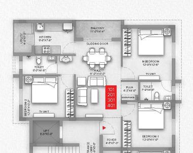 Image of 1157 Sq.ft 3 BHK Apartment / Flat for sale in VBL Primera A, Kesora, Bhubaneswar for Rs. 8436000