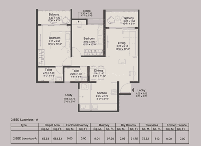 Image of 1040 Sq.ft 2 BHK Apartment / Flat for sale in Intofinity Kohinoor Royale Towers, Hinjawadi, Pune for Rs. 8500000