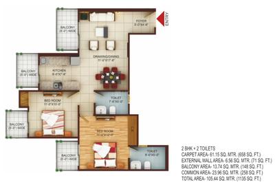 Image of 844 Sq.ft 2.5 BHK Apartment / Flat for sale in Fragrance Homes, Siddharth Vihar, Ghaziabad for Rs. 12200000