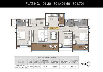 Image of 1825 Sq.ft 3 BHK Apartment / Flat for sale in Sai Shriya Akash, Pashan, Pune for Rs. 17400000