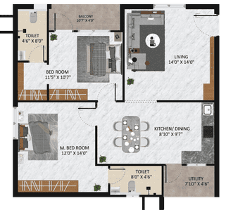 Floor Plan Image of 1680 Sq.ft 3 BHK Apartment / Flat for sale in Navabharat Nagar Rajahmundry for Rs. 8400000