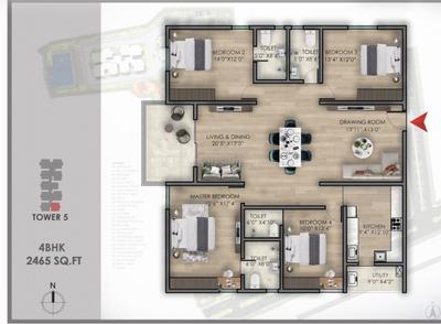 Image of 2465 Sq.ft 4 BHK Apartment / Flat for sale in Kollur, Hyderabad for Rs. 10600000
