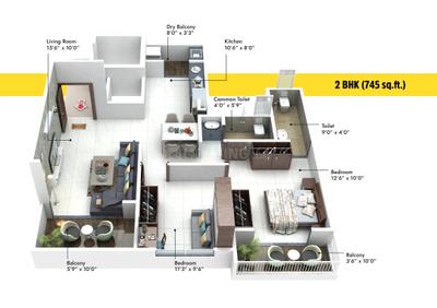 Image of 950 Sq.ft 2 BHK Apartment / Flat for sale in Sai Essen Vaastu Dreams III, Chikhali, Pune for Rs. 5632200