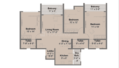 Image of 1440 Sq.ft 3 BHK Apartment / Flat for sale in Kohinoor Regalia Towers, Wakad, Pune for Rs. 13500000