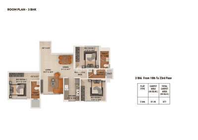 Image of 1202 Sq.ft 3 BHK Apartment / Flat for sale in Thane West, Thane for Rs. 19800000
