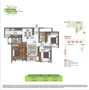 Image of 1323 Sq.ft 3 BHK Apartment / Flat for sale in Brigade Sanctuary, Thigala Chowdadenahalli, Bengaluru for Rs. 22000000