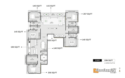 Floor Plan Image of 2600 Sq.ft 5 BHK Apartment / Flat for sale in Modirealty Rudraksh, Malad West Mumbai for Rs. 91540185