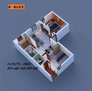 Floor Plan Image of 952 Sq.ft 2 BHK Apartment / Flat for sale in Perambur Chennai for Rs. 7200000