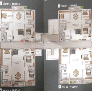Image of 1225 Sq.ft 2 BHK Apartment / Flat for sale in Aritha Dhanwin Towers, Bowrampet, Hyderabad for Rs. 6200000