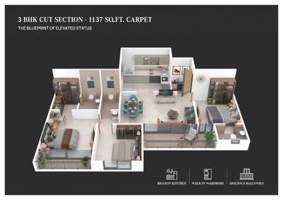 Image of 1577 Sq.ft 3 BHK Apartment / Flat for sale in Santiago Skyworld, Bhosari, Pune for Rs. 13500000