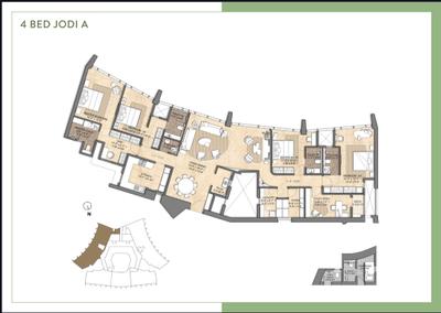 Floor Plan Image of 1400 Sq.ft 3 BHK Apartment / Flat for sale in Lodha Adrina, Lower Parel Mumbai for Rs. 74000000