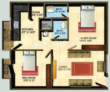 Image of 1192 Sq.ft 2 BHK Apartment / Flat for sale in Sree Yogaa Varun Lotus, Singasandra, Bengaluru for Rs. 9800000