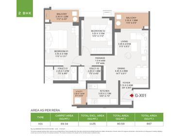 Image of 1108 Sq.ft 2 BHK Apartment / Flat for sale in Godrej Evergreen Square, Hinjawadi Phase 3, Pune for Rs. 10200000