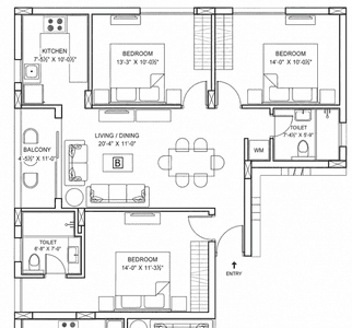 Floor Plan Image of 1650 Sq.ft 3 BHK Apartment / Flat for sale in Nayapalli Bhubaneswar for Rs. 17500000