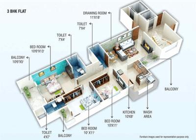 Image of 1080 Sq.ft 2 BHK Apartment / Flat for sale in Zingabai Takli, Nagpur for Rs. 4300000