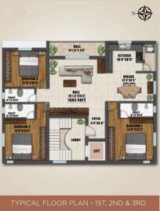 Floor Plan Image of 1665 Sq.ft 3 BHK Builder Floor for sale in Nanganallur Chennai for Rs. 20812500