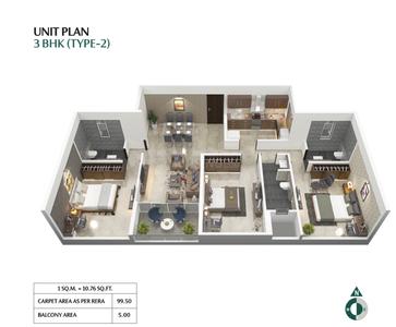 Image of 1510 Sq.ft 3 BHK Apartment / Flat for sale in Kumar 47 East B Wing B C And D, Mundhwa, Pune for Rs. 13500000