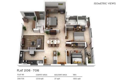 Image of 1600 Sq.ft 3 BHK Apartment / Flat for sale in Jharapada, Bhubaneswar for Rs. 12895000