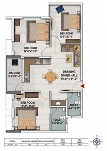 Image of 1547 Sq.ft 3 BHK Apartment / Flat for sale in JB Polaris, Dashabatia, Bhubaneswar for Rs. 8300000