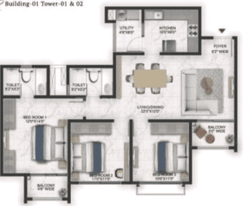 Image of 1407 Sq.ft 3 BHK Apartment / Flat for sale in Prestige Lavender Fields, Varthur, Bengaluru for Rs. 21000000