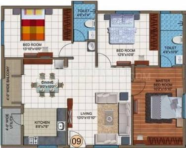 Image of 1315 Sq.ft 3 BHK Apartment / Flat for sale in Mana Karmel, Carmelaram, Bengaluru for Rs. 9500000