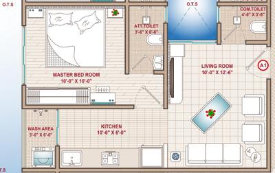 Floor Plan Image of 750 Sq.ft 1 BHK Apartment / Flat for sale in Adajan Patiya Surat for Rs. 3950000