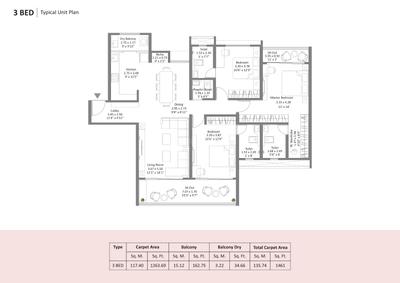 Image of 1475 Sq.ft 3 BHK Apartment / Flat for sale in Kohinoor Satori , Mahalunge, Pune for Rs. 15300000