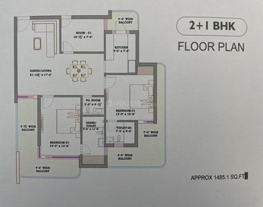 Image of 1400 Sq.ft 2.5 BHK Apartment / Flat for sale in Dyalpur, Mohali for Rs. 8500000