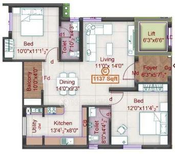 Image of 1137 Sq.ft 2 BHK Apartment / Flat for sale in Korattur, Chennai for Rs. 11000000