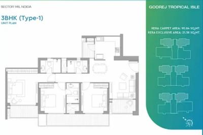 Image of 1800 Sq.ft 3 BHK Apartment / Flat for sale in Godrej Tropical Isle, Sector 146, Noida for Rs. 41500000