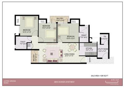 Image of 1360 Sq.ft 2 BHK Apartment / Flat for sale in Jaypee Kosmos, Sector 134, Noida for Rs. 11000000