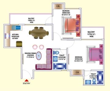 Floor Plan Image of 945 Sq.ft 2 BHK Apartment / Flat for sale in Amrapali Zodiac, Sector 120 Noida for Rs. 9000000