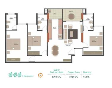 Image of 1460 Sq.ft 3 BHK Apartment / Flat for sale in UKN The Belvedere Airport District, Navarathna Agrahara, Bengaluru for Rs. 13900000