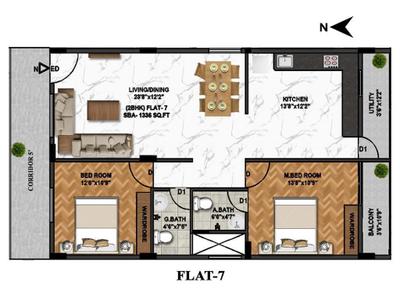 Image of 1279 Sq.ft 2 BHK Apartment / Flat for sale in Chandapura, Bengaluru for Rs. 5755500