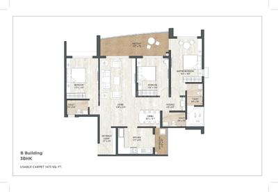 Floor Plan Image of 1987 Sq.ft 3 BHK Apartment / Flat for sale in Miami, Charholi Budruk Pune for Rs. 17100000