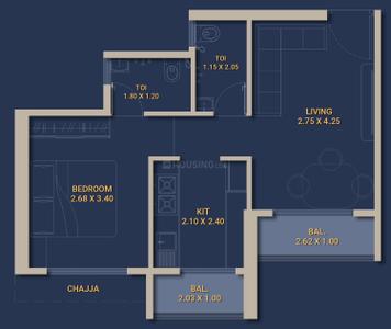 Floor Plan Image of 1100 Sq.ft 1 BHK Apartment / Flat for sale in Shirdhon Navi Mumbai for Rs. 4100000