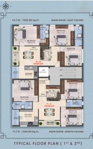 Floor Plan Image of 1320 Sq.ft 3 BHK Apartment / Flat for sale in Nanganallur Chennai for Rs. 17424000