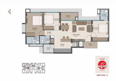 Floor Plan Image of 1800 Sq.ft 3 BHK Apartment / Flat for sale in Shine Swasti, Tragad Ahmedabad for Rs. 9700000