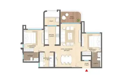 Floor Plan Image of 1128 Sq.ft 2 BHK Apartment / Flat for sale in Lodha Sylyan, Hinjawadi Phase 3 Pune for Rs. 11000000