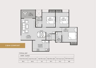 Image of 1419 Sq.ft 3 BHK Apartment / Flat for sale in Siddhivinayak Vision Exotica Building A, Bhosari, Pune for Rs. 13100000